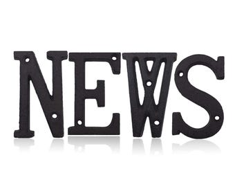Gusseisen NEWS Wandbuchstaben - Vintage dekoratives Schild für Zuhause, Büro, Café oder Galerie, rustikale Wanddekoration aus schwarzem Metall