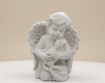 Statue commémorative de chien ange, ange gardien tenant une figurine de chiot, cadeau du souvenir de la perte d'un animal de compagnie, déco de jardin intérieur et extérieur, 7 pouces