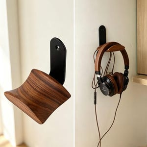 Gancho de pared de madera de nogal, colgador de pared multiusos para auriculares.