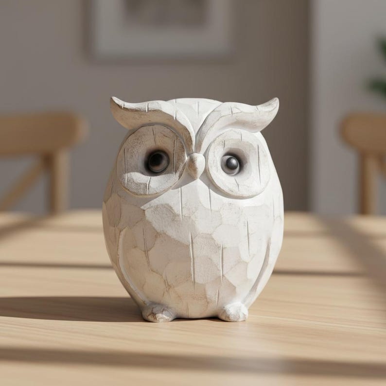 Rustic Carved Owl Figurine-Chubby Owl Decor for Shelf, Desk, Cabinet, or Fireplace Mantel image 3