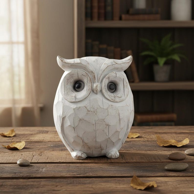 Rustic Carved Owl Figurine-Chubby Owl Decor for Shelf, Desk, Cabinet, or Fireplace Mantel image 1