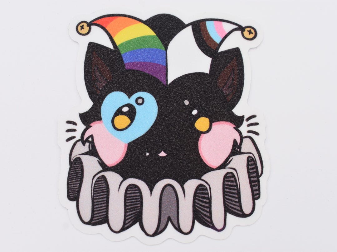 LGBTQ+ Progress Pride Flag Clown Cat 3" (7.5 Cm) Vinyl Glitter Sticker ...