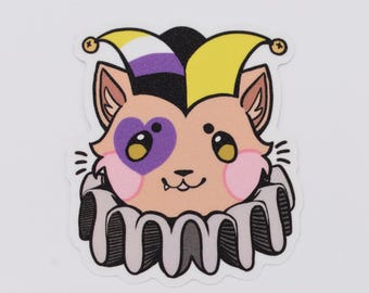 Nonbinary LGBTQ+ Pride Flagge Clown Katze 3"(7,5 cm) Vinyl Glitzer Aufkleber