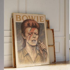 Poster con ritratto di David Bowie, stampa artistica di Ziggy Stardust, decorazione rock vintage, arte murale musicale leggendaria, poster musicale retrò, leggenda del rock iconico