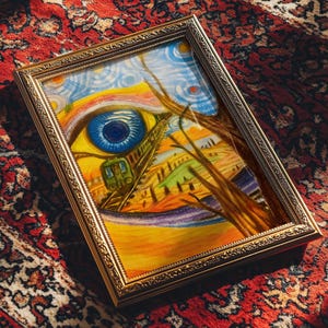 Surreales Auge Art Print, Abstrakte Zug Illustration, Sternenklare Nacht Wanddekoration, Psychedelisches Landschaft Poster, Buntes Modernes Kunstwerk