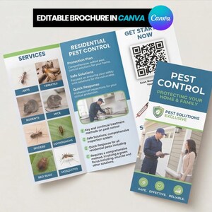 Mall för broschyr om skadedjursbekämpning, redigerbar Canva | Flyer för skadedjursbekämpning | Broschyr om trefaldig skadedjursbekämpning | Marknadsföring av insektsmedel