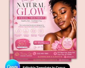Esthetician Facial Treatment Flyer Editable Canva Template Beauty Salon Marketing Flyer Spa Social Media Design