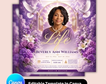 Funeral Memorial Flyer Template Canva | Editable Celebration of Life Social Media Post | Obituary Flyer | Heavenly Tribute Design