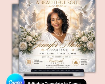 Elegant Memorial Flyer Canva Template | Funeral Announcement Social Media Post | Editable Obituary Flyer for Instagram & Facebook
