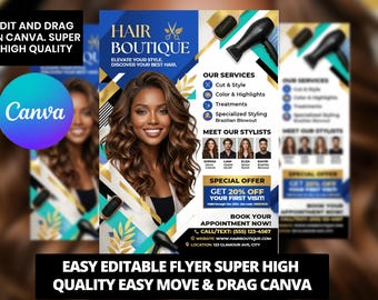 Hair Stylist Flyer Template Canva – Hairdresser Marketing Flyer – Beauty Salon Promo Flyer – Hairstylist Advertising Template