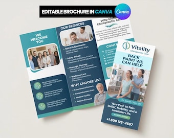 Chiropractic Brochure Template, Chiropractor Flyer, Medical Clinic Brochure, Spine Care Marketing, Health Clinic Canva Template | Editable