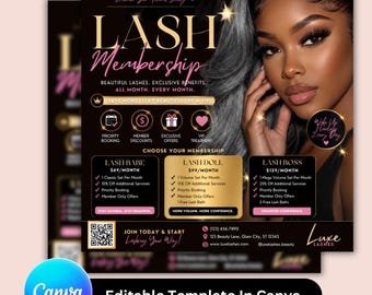 Lash Membership Promo Flyer | Pink Beauty Salon Social Media Template | Editable Lash Extension Canva Post