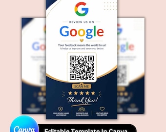 Review Us QR Code Card Template | Google Review Business Card | Editable Canva Design