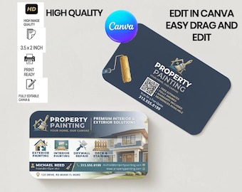 Painting Business Card Template | House Painter Card | Property Painting Contractor | Interior Exterior Painting | Canva Editable Design
