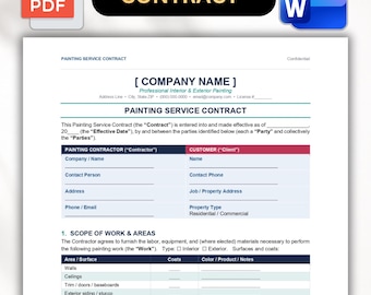 Painting Contract Template | Painting Contractor Agreement | Painter Service Contract | Editable Word & PDF