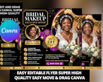 Bridal Makeup Offer Social Media Template, Wedding Makeup Promotion Post, Bridal MUA Discount Flyer, Editable Canva Beauty Post