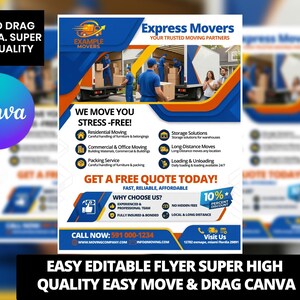 Moving Company Flyer Template – Moving Service Flyer – Movers Advertising – Local & Long Distance Moving Marketing – Editable Canva