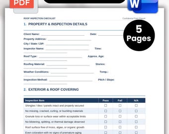Fillable Roof Inspection Report Template | Editable Word Doc + PDF Checklist | Roofing Contractor Inspection Form