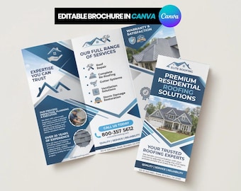 Szablon broszury dachowej do edycji w Canva | Ulotka dachowa | Szablon marketingowy naprawy dachu | Broszura dla wykonawcy składana na trzy części | Natychmiastowe pobranie