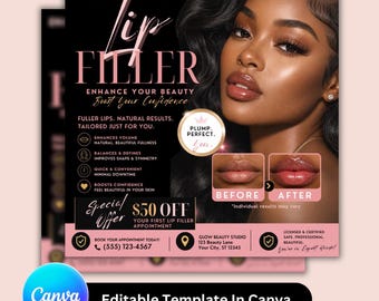 Lip Plumping Treatment Flyer Template for Cosmetic Clinic Social Media Advertising | Injectable Treatment Ad | Editable Canva