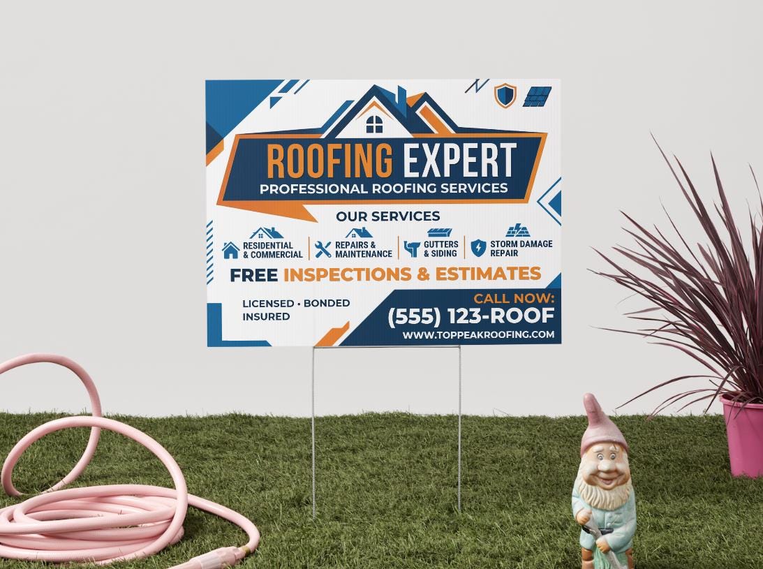 Sign Roof Roofing Yard Sign Template, Roofing Contractor Sign, Roof Repair Yard ...
