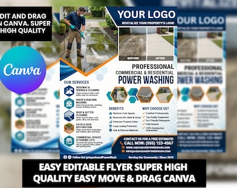 Szablon ulotki Canva o myciu ciśnieniowym – Ulotka o myciu ciśnieniowym – Ulotka o czyszczeniu elewacji – Marketing myjni domowych