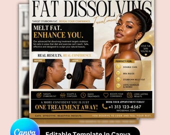 Fat Dissolving Treatment Flyer Template Editable in Canva | Med Spa Marketing Template | Aesthetic Clinic Social Media Post