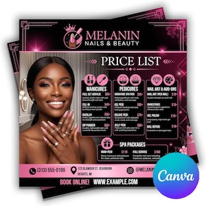 Nagel Preisliste Vorlage, Nagelstudio Service-Menü, Nageltechniker Preisliste Flyer, Acrylnagel Service-Menü, Canva bearbeitbare Vorlage