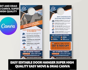 Roofing Door Hanger Template, Roof Repair Flyer, Roofing Contractor Door Hanger, Roof Inspection Flyer, Editable Canva Template