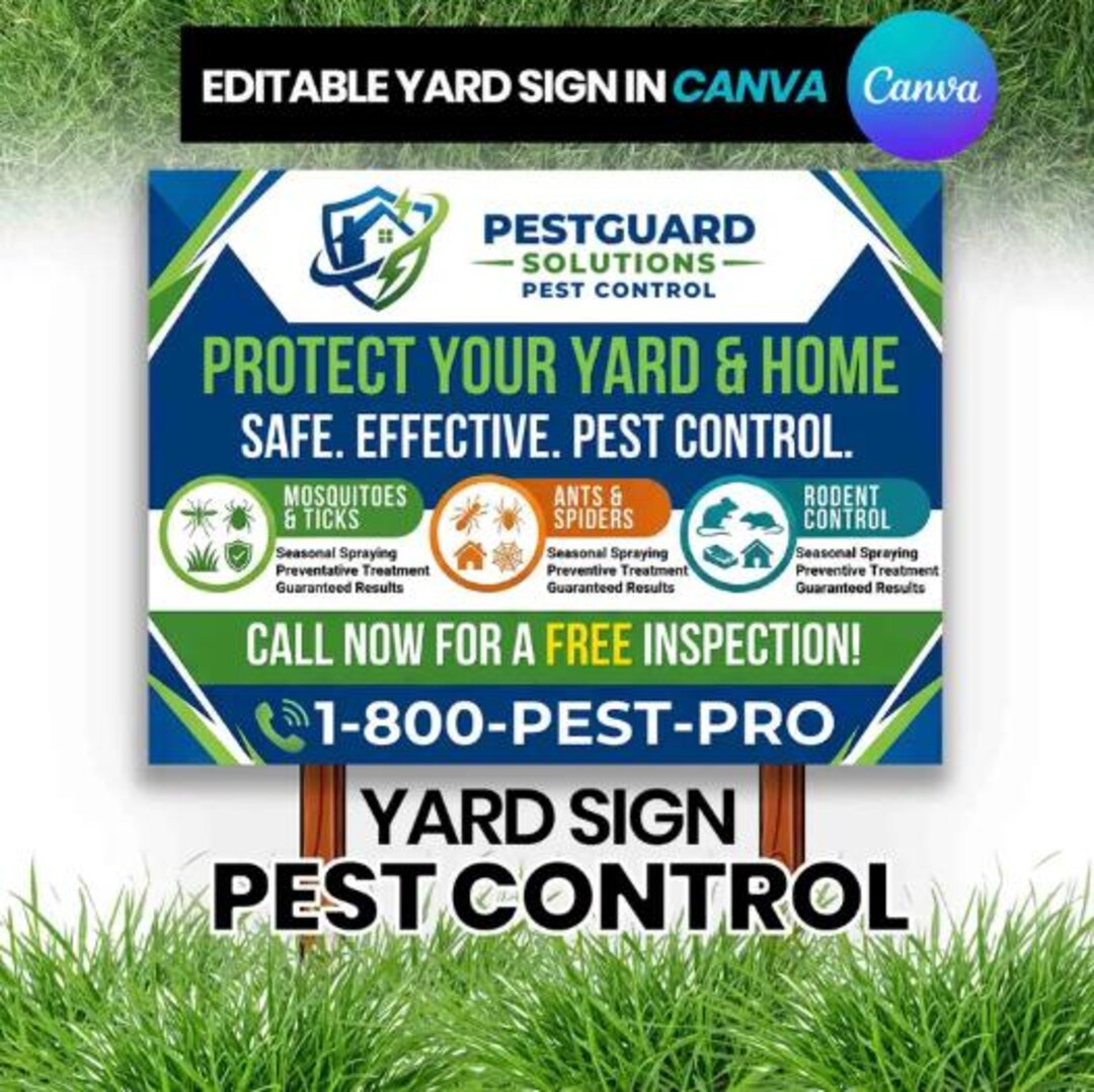 Pest Control Yard Sign Template, Exterminator Sign, Bug & Rodent ...