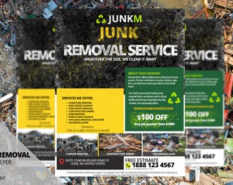 Folleto publicitario de alta calidad para empresas de eliminación de residuos en Canva Marketing. Folleto digital personalizable, fácil de usar y de descarga instantánea.