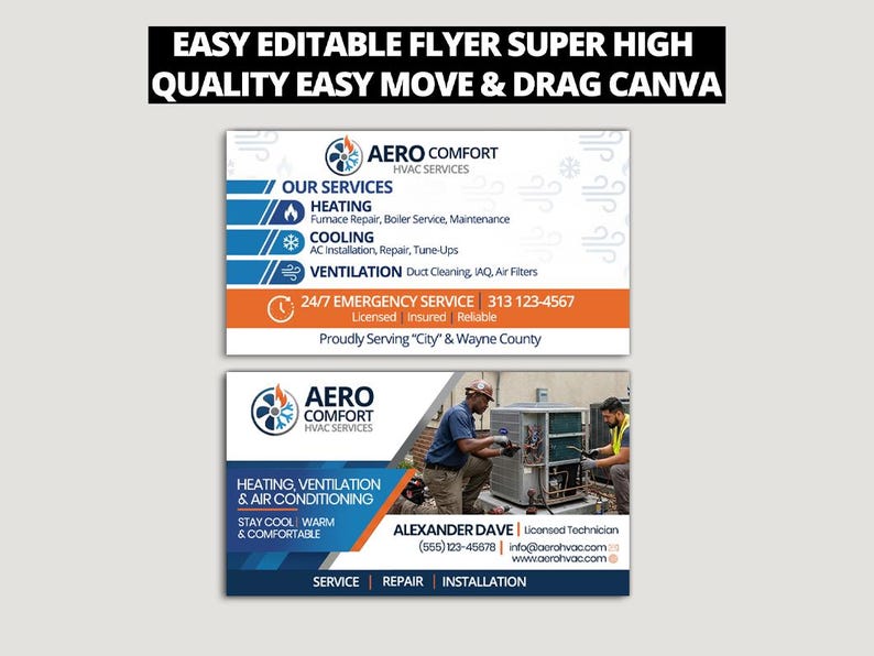 HVAC Business Card Template Canva – Heating & Cooling Services Card ...