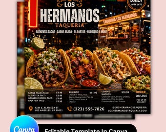 Mexican Food Taco Flyer Template | Editable Canva Restaurant Social Media Post | Street Taco Promo Design for Instagram & Facebook