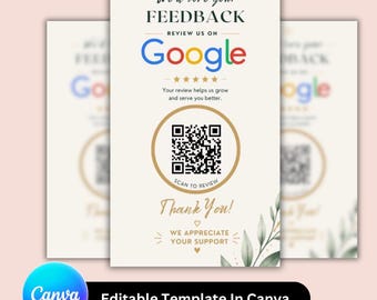 Google Review Card Template | Editable Review QR Code Card | Small Business Thank You Card