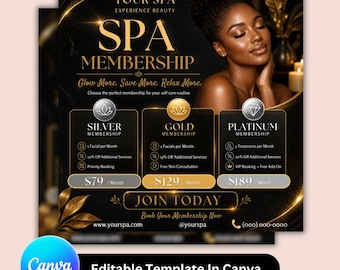 Beauty Spa Membership Flyer, Esthetician Pricing Menu Template, Skincare Salon Promo, Editable Canva Flyer