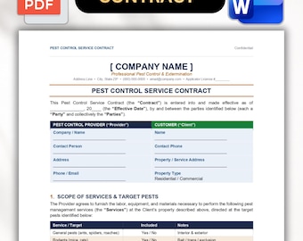 Pest Control Contract Template | Pest Control Service Agreement | Exterminator Contract | Editable Word & PDF