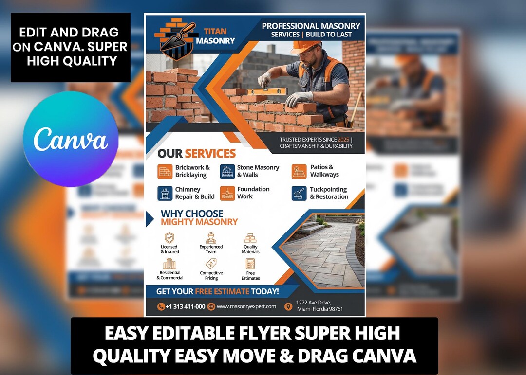 Masonry Service Flyer Template – Brick and Stone Work Flyer – Mason ...