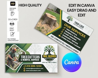 Tree Removal Business Card Template Canva – Tree Service Business Card – Arborist Landscaping Card – Stump Removal Service