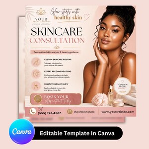 Skincare Consultation Instagram Flyer, Esthetician Canva Template, Beauty Spa Promo Post, Facial Treatment Social Media Design