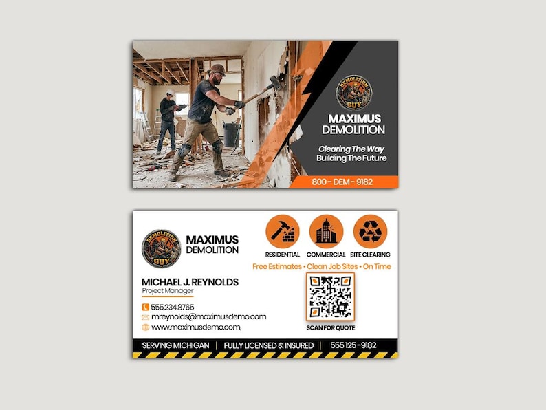 Demolition Business Card Template – Demolition Contractor Card – Demo ...