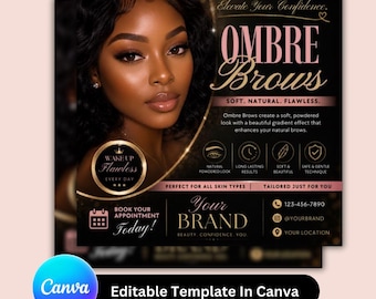 Brow Studio Promotion Flyer Template | Ombre Brows Canva Social Media Post | Beauty Business Ad | PMU Canva Editable Template