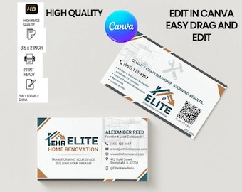 Home Renovation Business Card Template | Contractor Business Card | Remodeling Services Card | Business Card Canva | Editable Design