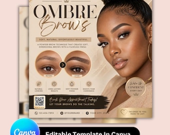 Brow Studio Promotion Flyer Template | Ombre Brows Canva Social Media Post | Beauty Business Ad
