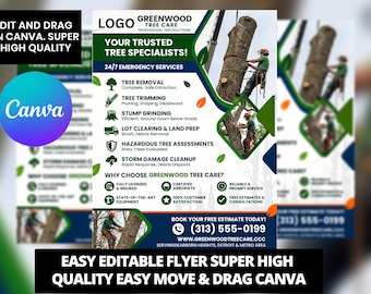 Szablon ulotki o usługach arborystycznych – Ulotka o wycince drzew – Reklama usuwania drzew – Marketing arborystyczny i ogrodniczy – Edytowalny Canva