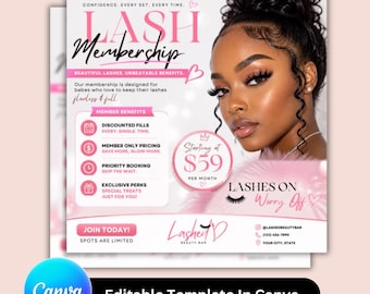 Lash Membership Flyer Template | Beauty Salon Instagram Post | Editable Canva Lash Membership Promo Social Media Design