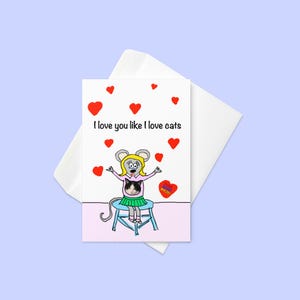 Carte de Saint-Valentin « J'aime les chats » de Puppet Master | de voeux | carte d'anniversaire | Carte drôle
