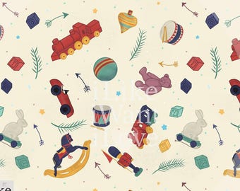 Vintage Toys Seamless Pattern, Hand-Drawn Kids Design (Digital Download)