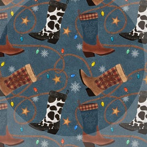 Western Christmas Seamless Pattern | Cowhide & Plaid cowboy boot stocking, seamless patterns, digital download