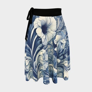 Blue and white floral Wrap Skirt, travel skirt, swimsuit coverup, dance ballet skirt