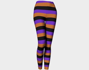 Lila, orange und schwarz gestreifte Leggings für Erwachsene, Halloween Hexe, Cosplay, aktive Abnutzung, plus Größe